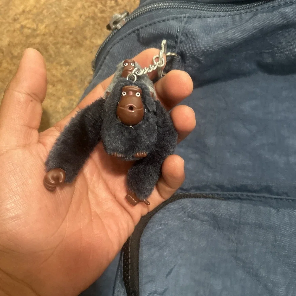 Kipling Blue Nylon Backpack with Monkey Keychain